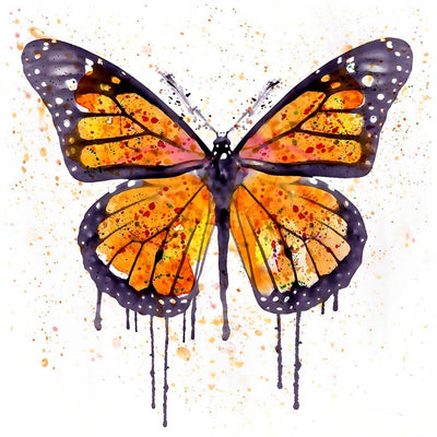 Papillon Orange et Noir Broderie Diamant