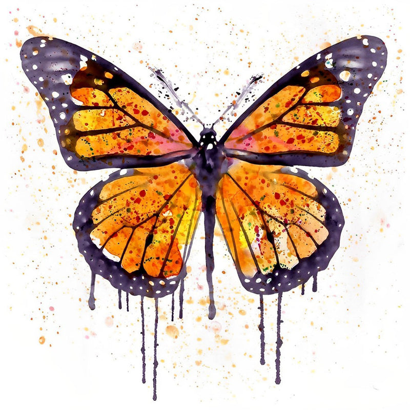 Papillon Orange et Noir Broderie Diamant