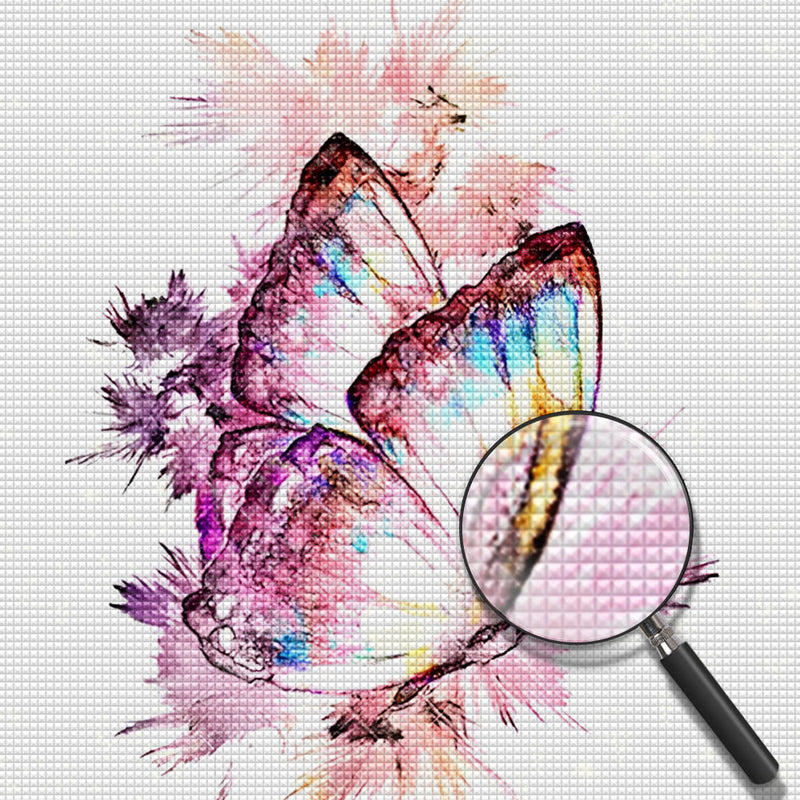 Papillon Rose avec des Taches Bleues Broderie Diamant