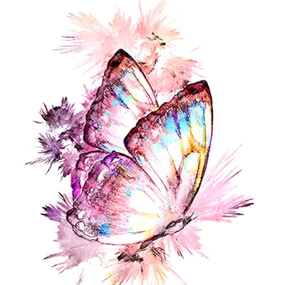 Papillon Rose avec des Taches Bleues Broderie Diamant