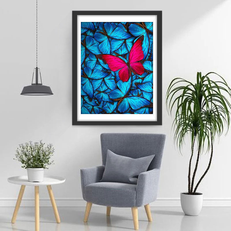 Papillon Rose Foncé et Papillons Bleus Broderie Diamant