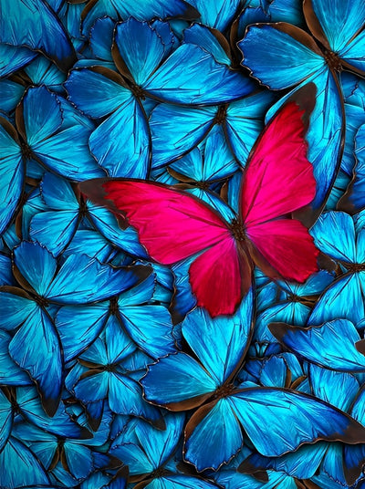 Papillon Rose Foncé et Papillons Bleus Broderie Diamant