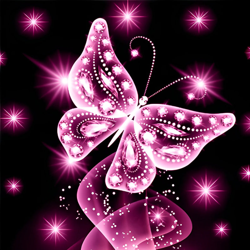 Papillon Rose Lumineux Broderie Diamant
