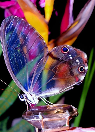 Papillon Transparent avec des Motifs Etranges Broderie Diamant
