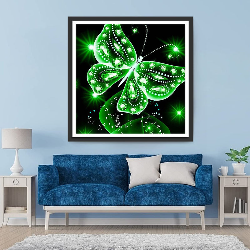 Papillon Vert Lumineux Broderie Diamant