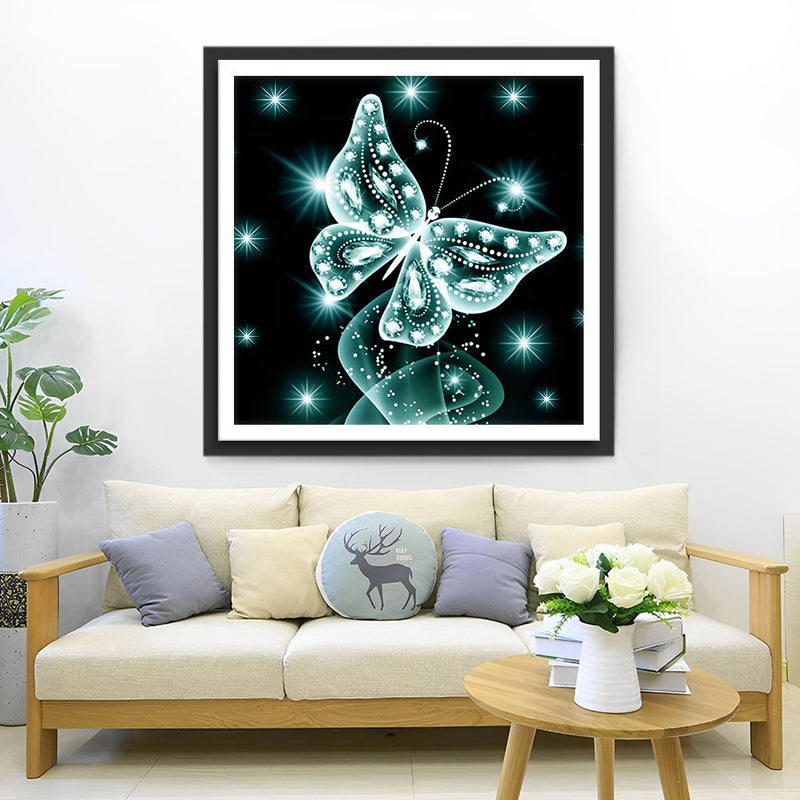 Papillon Vert Lumineux Broderie Diamant