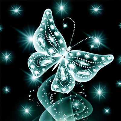 Papillon Vert Lumineux Broderie Diamant