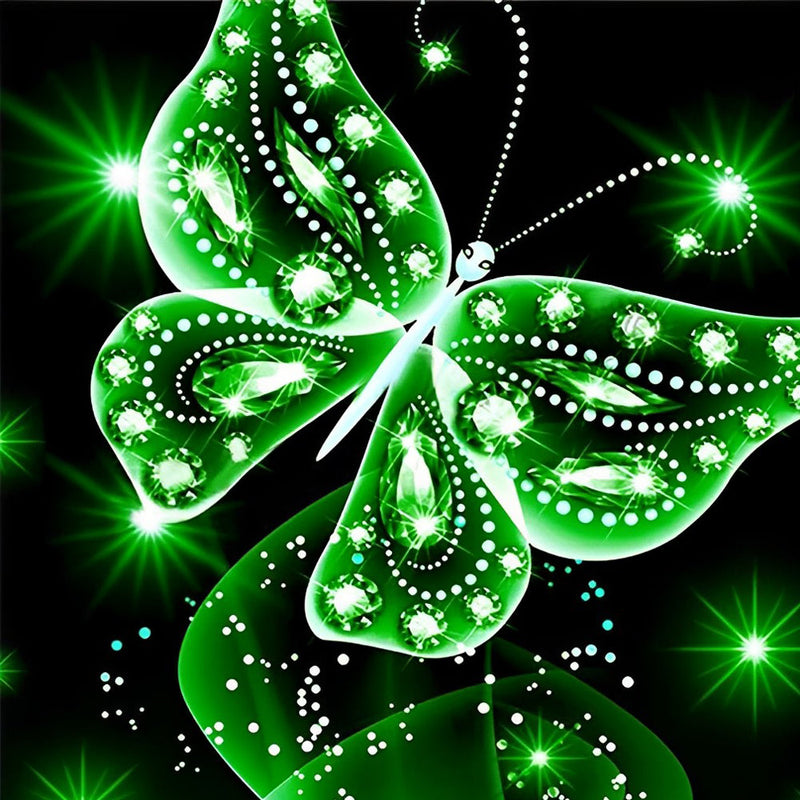 Papillon Vert Lumineux Broderie Diamant