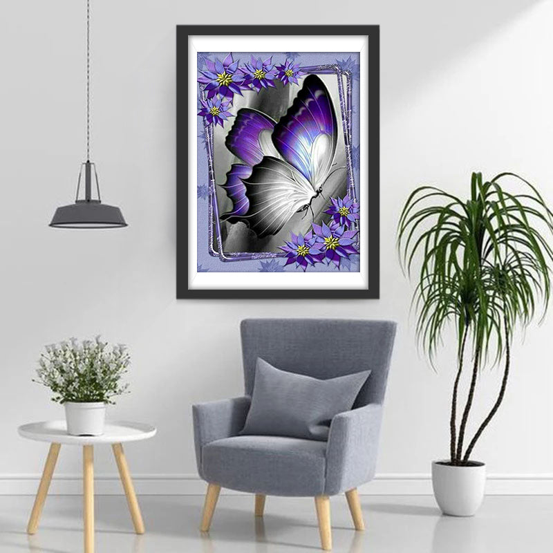 Papillon Violet et Argent Broderie Diamant