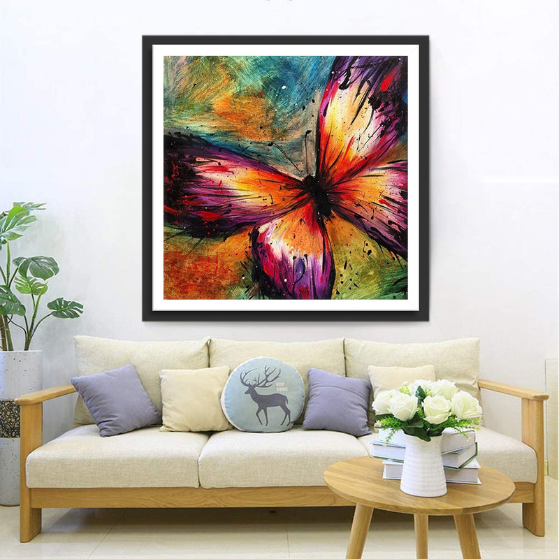 Papillon Violet et Orange Broderie Diamant