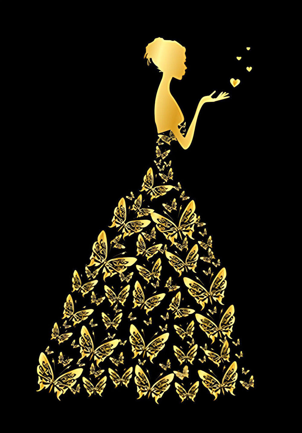 Papillons Dorés et Femme Elegante Broderie Diamant