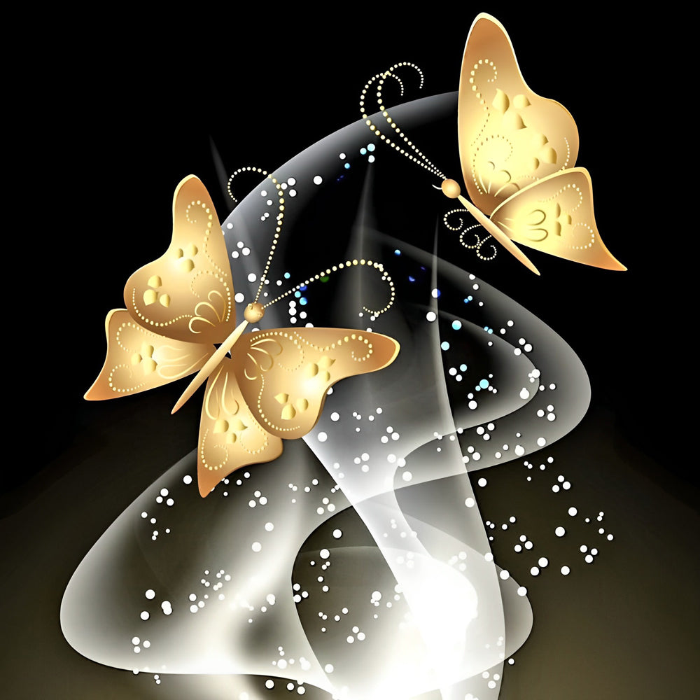Papillons Dorés et Vers Luisants Broderie Diamant