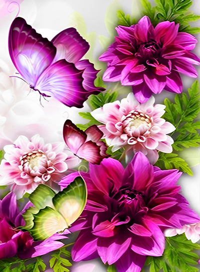 Papillons et Chrysanthèmes Broderie Diamant