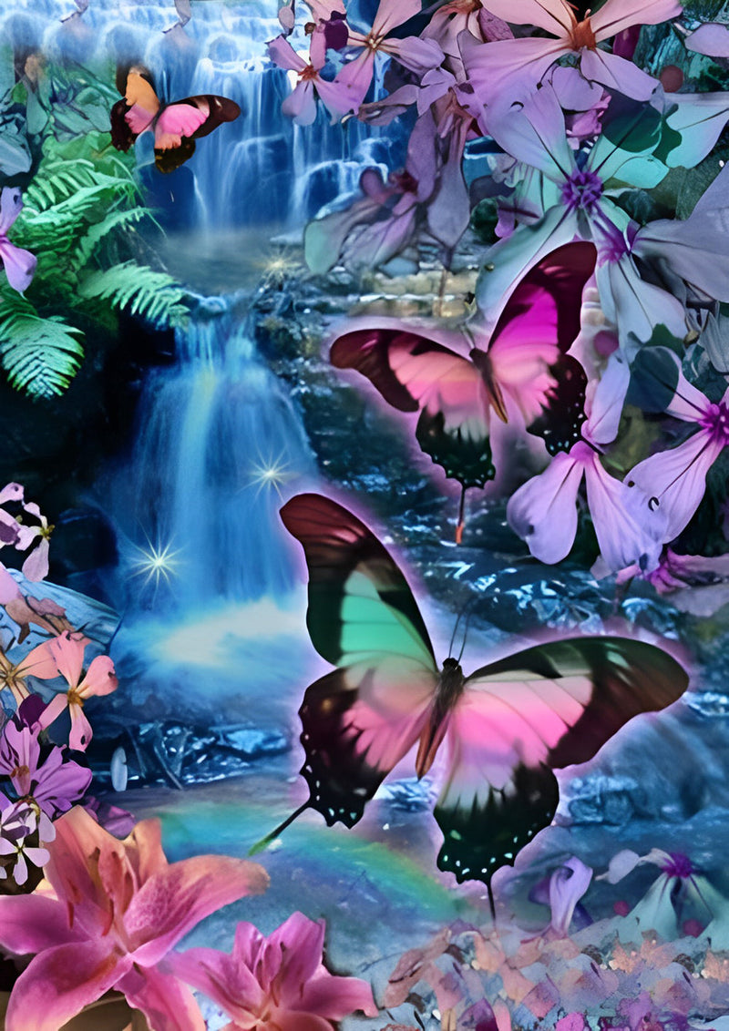 Papillons et Chutes dans le Monde Fantastique Broderie Diamant