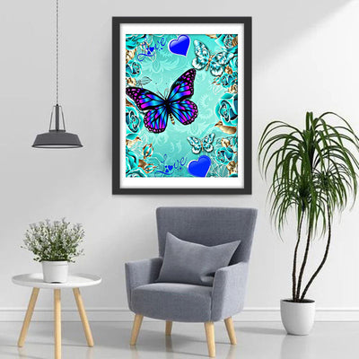 Papillons et Couronne des Roses Bleues Broderie Diamant