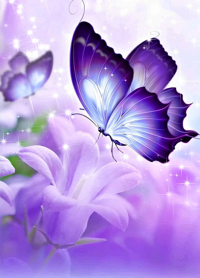 Papillons et Fleurs Violets Broderie Diamant
