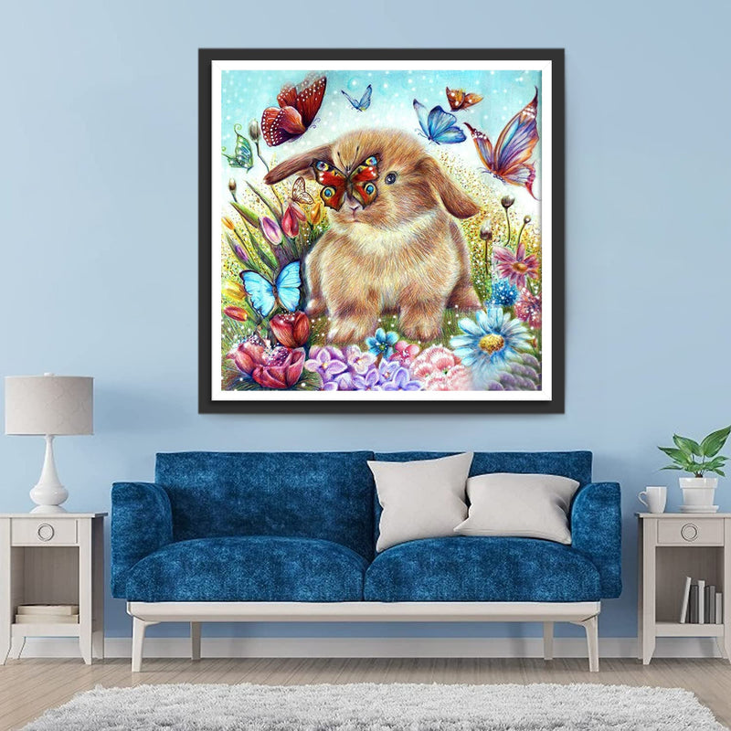 Papillons et Lapin Marron Broderie Diamant