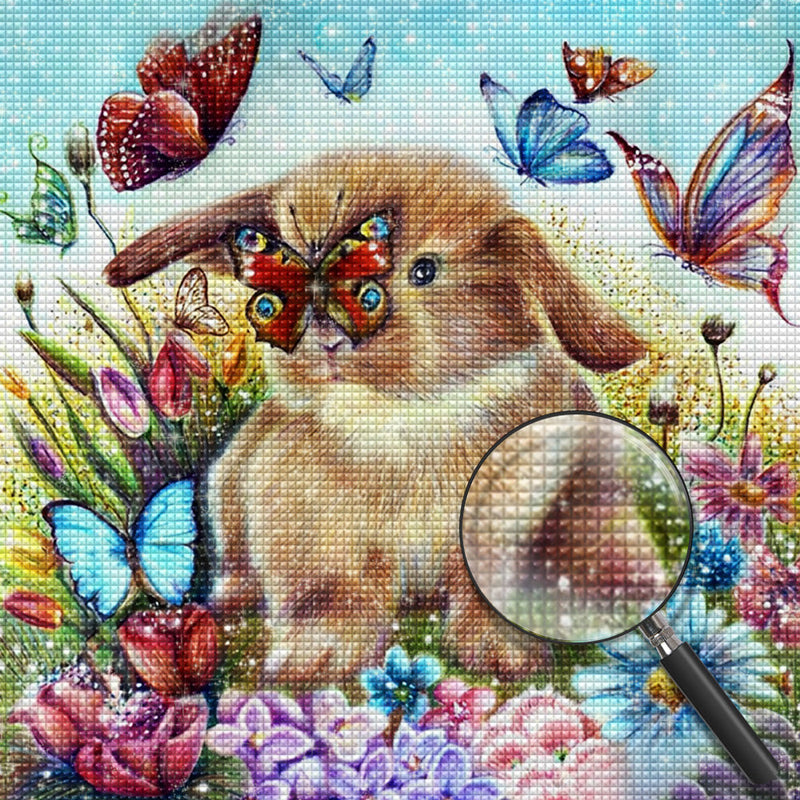 Papillons et Lapin Marron Broderie Diamant
