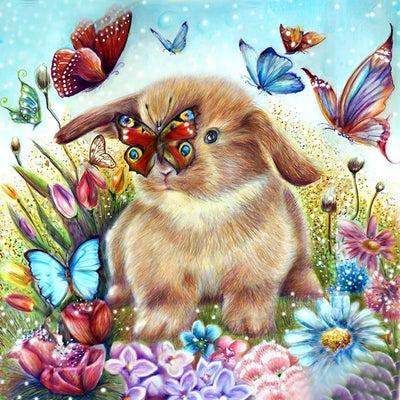 Papillons et Lapin Marron Broderie Diamant