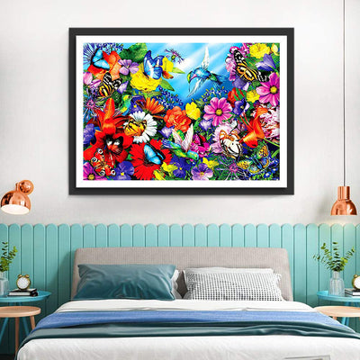 Papillons et Oiseau dans le Jardin Broderie Diamant