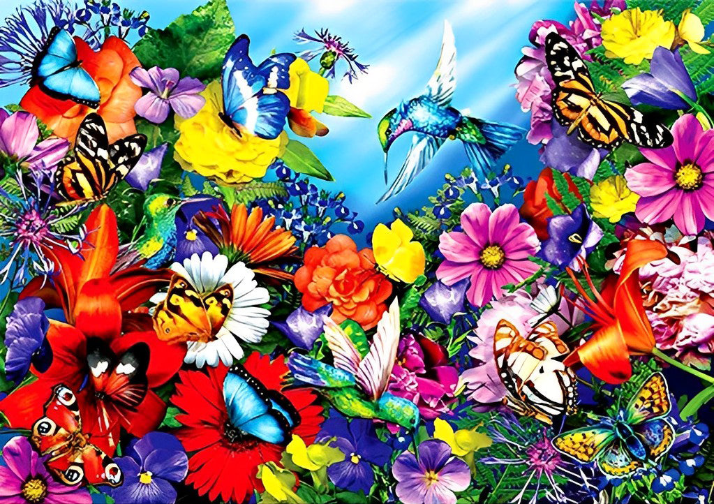 Papillons et Oiseau dans le Jardin Broderie Diamant