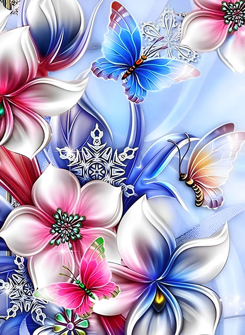 Papillons et Orchidées Fleurs Broderie Diamant