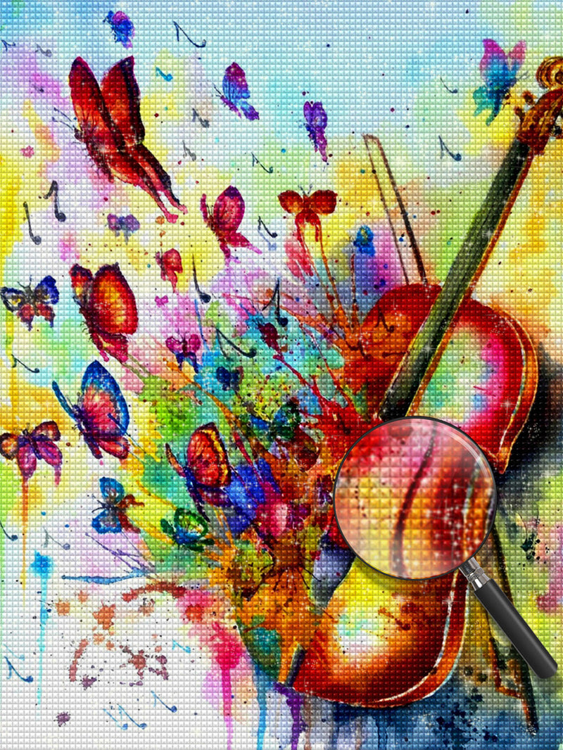 Papillons et Violon Broderie Diamant
