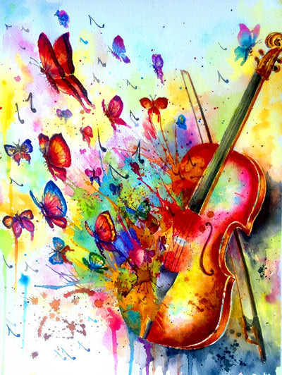 Papillons et Violon Broderie Diamant