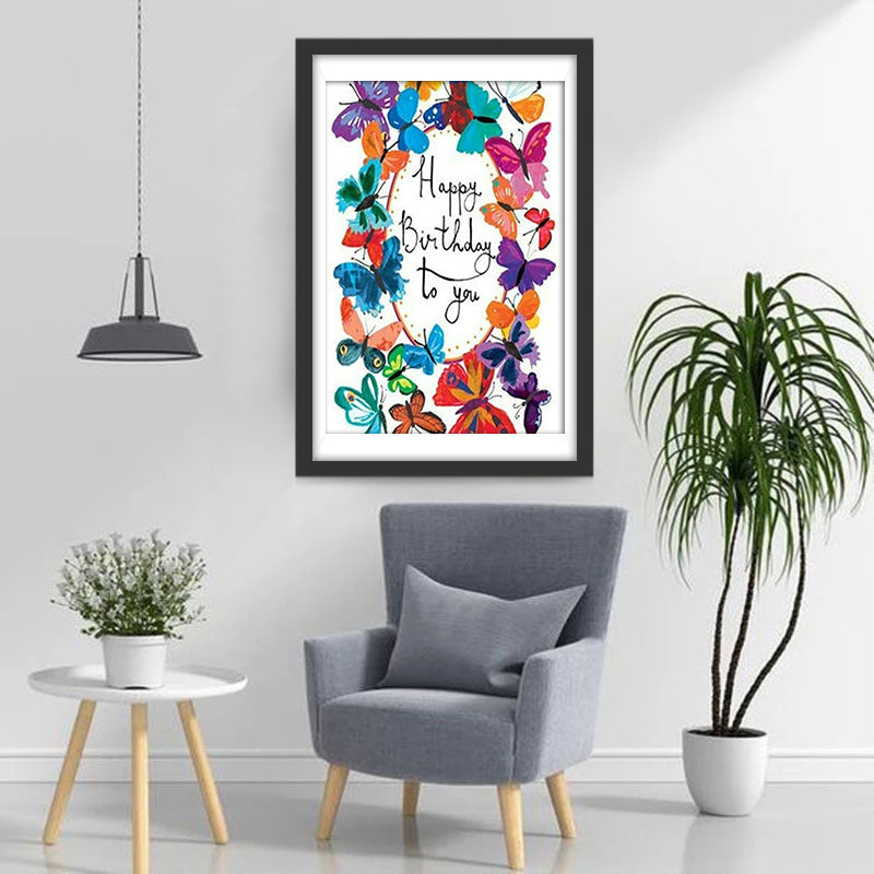 Papillons Joyeux Anniversaire Broderie Diamant