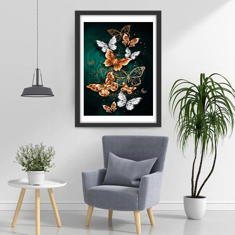 Papillons Oranges et Blancs Broderie Diamant