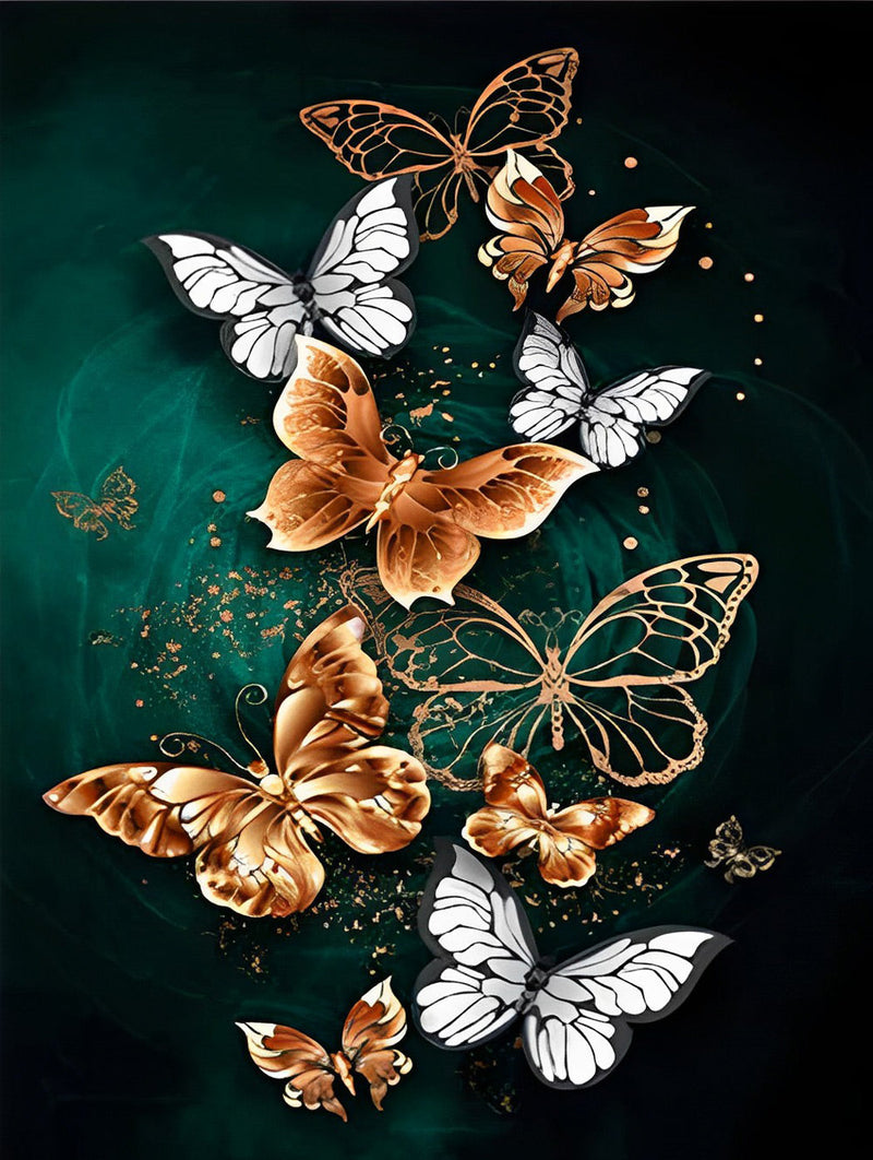 Papillons Oranges et Blancs Broderie Diamant