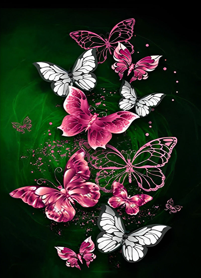 Papillons Roses et Blancs Broderie Diamant