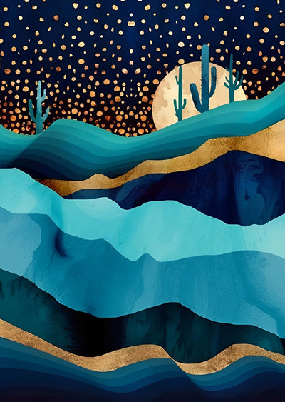 Paysage de Nuit Etoilée et les Montagnes Broderie Diamant