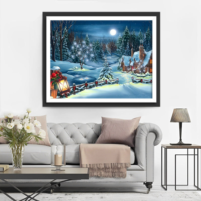 Paysage de Nuit pendant Noël Broderie Diamant