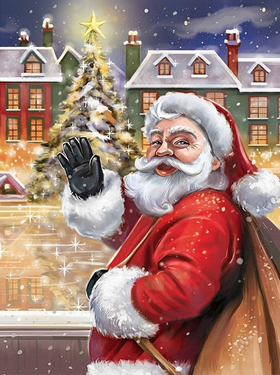 Père Noël avec des Gants en Cuir Broderie Diamant