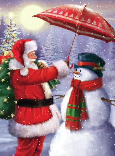 Père Noël avec un Parapluie Rouge Broderie Diamant