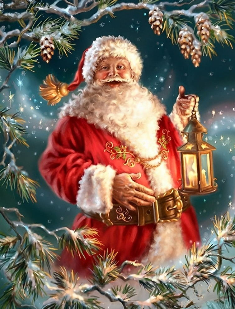 Père Noël Bienveillant et Enrobé Broderie Diamant