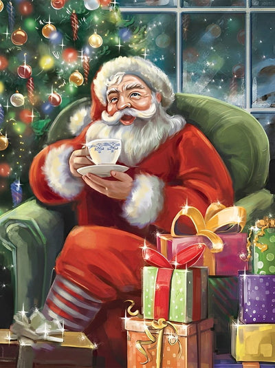Père Noël Buvant du Thé Broderie Diamant