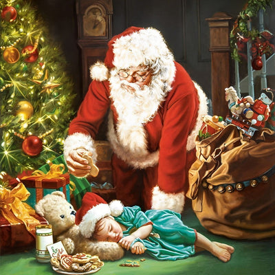 Père Noël Cerçant un Enfant pour Dormir Broderie Diamant