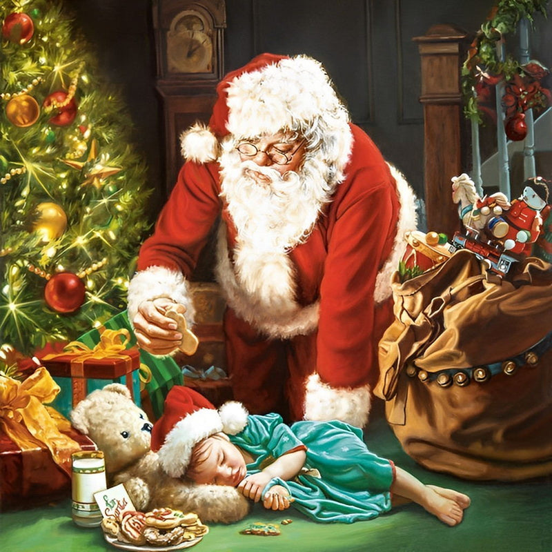 Père Noël Cerçant un Enfant pour Dormir Broderie Diamant