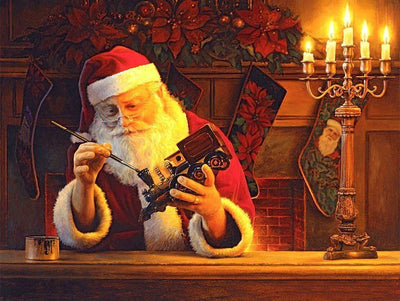 Père Noël Coloriant un Train-Jouet Broderie Diamant
