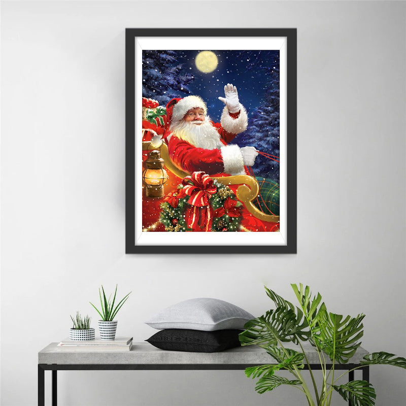 Père Noël Conduisant un Chariot de Ski Broderie Diamant