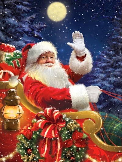 Père Noël Conduisant un Chariot de Ski Broderie Diamant