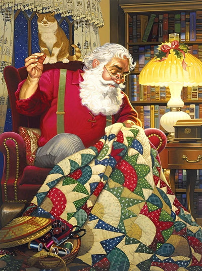Père Noël Cousant des Couvertures Broderie Diamant