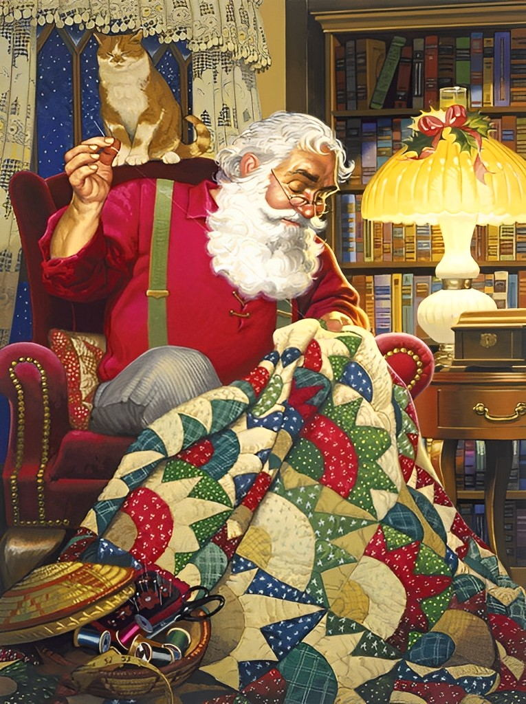 Père Noël Cousant des Couvertures Broderie Diamant