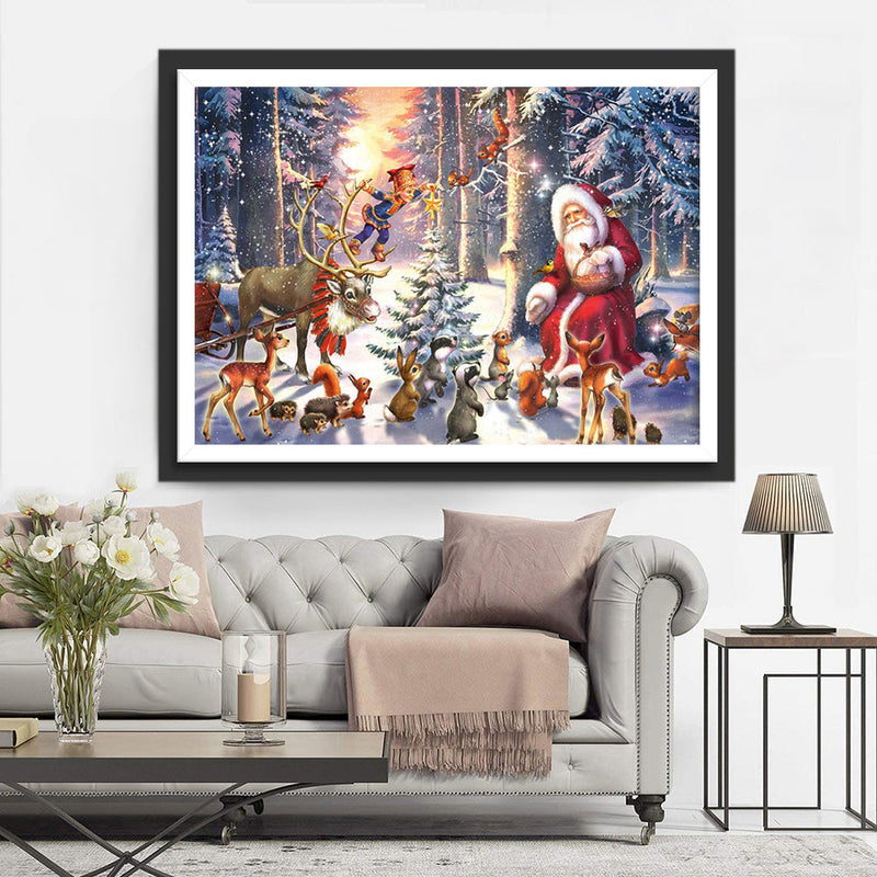 Père Noël dans la Forêt Broderie Diamant