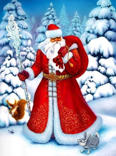 Père Noël dans la Forêt de Sapin Broderie Diamant