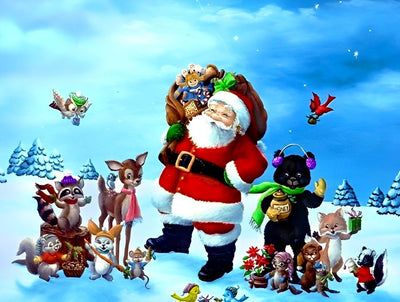 Père Noël dans le Monde de l'Animaux Broderie Diamant