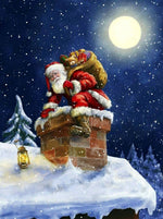 Père Noël Descendant dans la Cheminée Broderie Diamant