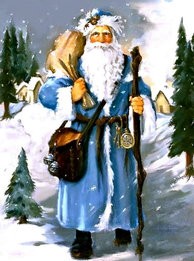 Père Noël en Robe Bleue Broderie Diamant